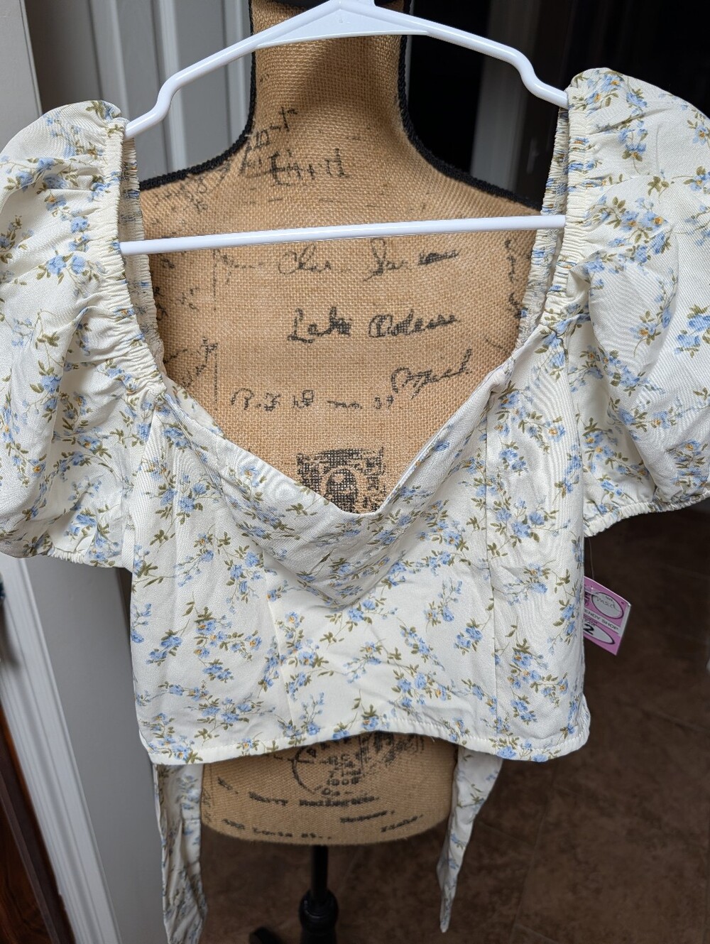 Trixxi Cream Crop Top with Blue Floral